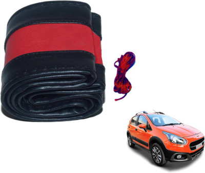 MOCKHE Hand Stiched Steering Cover For Fiat Avventura(Black, Red, Leatherite)