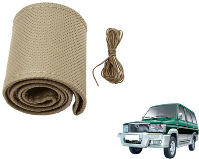 MOCKHE Hand Stiched Steering Cover For Toyota Qualis(Beige, Leatherite)