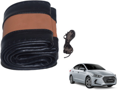 MOCKHE Hand Stiched Steering Cover For Hyundai Elantra(Black, Tan, Leatherite)