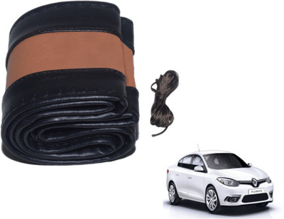 MOCKHE Hand Stiched Steering Cover For Renault Fluence(Black, Tan, Leatherite)