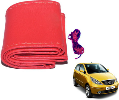 MOCKHE Hand Stiched Steering Cover For Tata Indica Vista(Red, Leatherite)