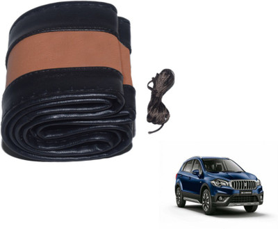 MOCKHE Hand Stiched Steering Cover For Maruti S-Cross(Black, Tan, Leatherite)