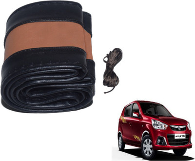 MOCKHE Hand Stiched Steering Cover For Maruti Alto K10(Black, Tan, Leatherite)