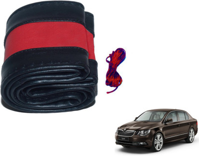 MOCKHE Hand Stiched Steering Cover For Skoda Superb(Black, Red, Leatherite)
