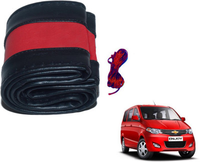 MOCKHE Hand Stiched Steering Cover For Chevrolet Enjoy(Black, Red, Leatherite)