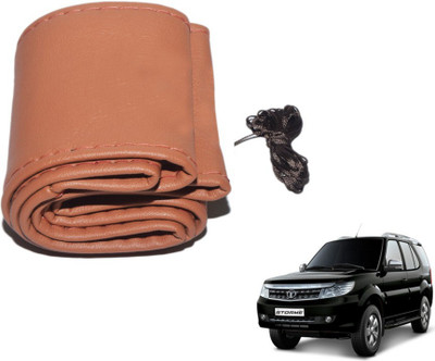 MOCKHE Hand Stiched Steering Cover For Tata Safari Storme(Tan, Leatherite)