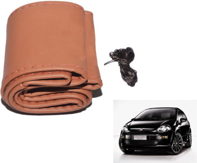 MOCKHE Hand Stiched Steering Cover For Fiat Punto Evo(Tan, Leatherite)