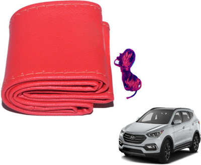 MOCKHE Hand Stiched Steering Cover For Hyundai SantaFe(Red, Leatherite)