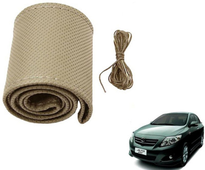 MOCKHE Hand Stiched Steering Cover For Toyota Altis(Beige, Leatherite)