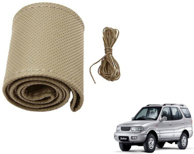 MOCKHE Hand Stiched Steering Cover For Tata Safari(Beige, Leatherite)