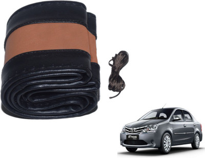 MOCKHE Hand Stiched Steering Cover For Toyota Etios(Black, Tan, Leatherite)