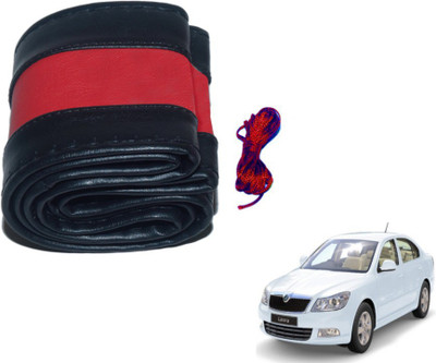 MOCKHE Hand Stiched Steering Cover For Skoda Laura(Black, Red, Leatherite)
