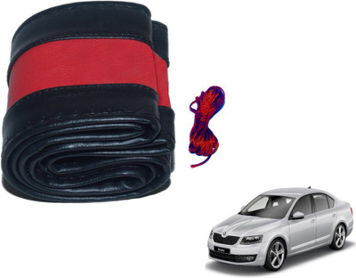 MOCKHE Hand Stiched Steering Cover For Skoda Octavia(Black, Red, Leatherite)