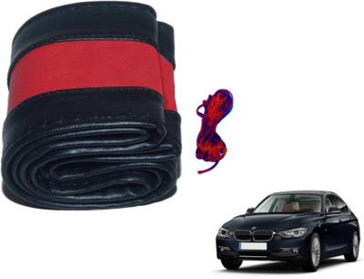 MOCKHE Hand Stiched Steering Cover For BMW 520d(Black, Red, Leatherite)