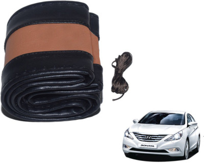 MOCKHE Hand Stiched Steering Cover For Hyundai Sonata(Black, Tan, Leatherite)