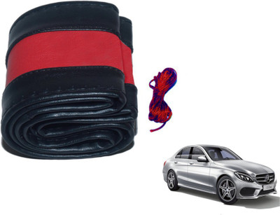 MOCKHE Hand Stiched Steering Cover For Mercedes Benz C-Class(Black, Red, Leatherite)
