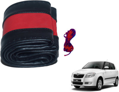 MOCKHE Hand Stiched Steering Cover For Skoda Fabia(Black, Red, Leatherite)