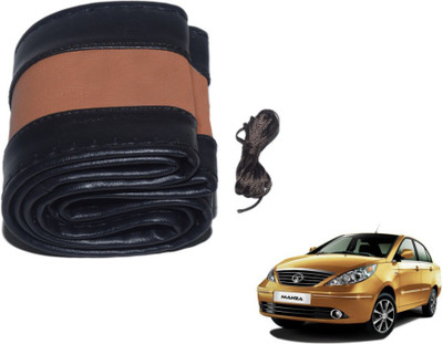 MOCKHE Hand Stiched Steering Cover For Tata Manza(Black, Tan, Leatherite)