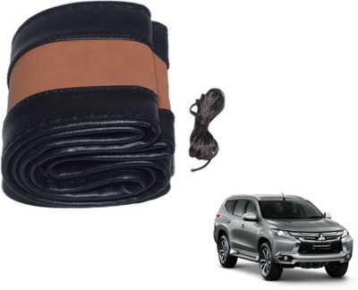 MOCKHE Hand Stiched Steering Cover For Mitsubishi Pajero Sport(Black, Tan, Leatherite)
