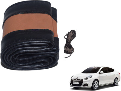 MOCKHE Hand Stiched Steering Cover For Renault Scala(Black, Tan, Leatherite)