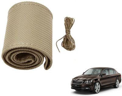 MOCKHE Hand Stiched Steering Cover For Skoda Superb(Beige, Leatherite)