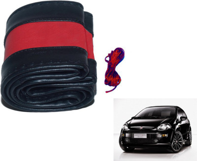 MOCKHE Hand Stiched Steering Cover For Fiat Punto Evo(Black, Red, Leatherite)