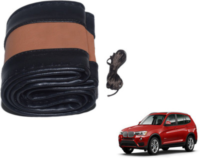 MOCKHE Hand Stiched Steering Cover For BMW X3(Black, Tan, Leatherite)