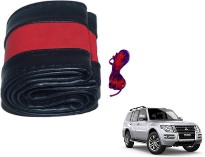 MOCKHE Hand Stiched Steering Cover For Mitsubishi Pajero(Black, Red, Leatherite)
