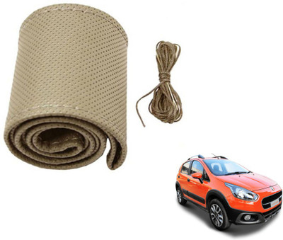 MOCKHE Hand Stiched Steering Cover For Fiat Avventura(Beige, Leatherite)