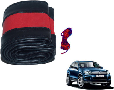 MOCKHE Hand Stiched Steering Cover For Volkswagen Touareg(Black, Red, Leatherite)