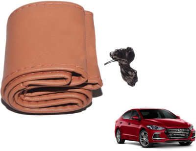 MOCKHE Hand Stiched Steering Cover For Hyundai Elantra(Tan, Leatherite)