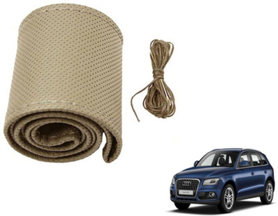 MOCKHE Hand Stiched Steering Cover For Audi Q5(Beige, Leatherite)