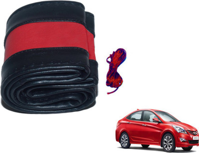 MOCKHE Hand Stiched Steering Cover For Hyundai Verna Fluidic(Black, Red, Leatherite)