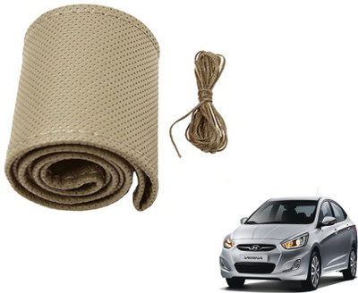 MOCKHE Hand Stiched Steering Cover For Hyundai Fluidic Verna(Beige, Leatherite)