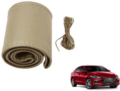 MOCKHE Hand Stiched Steering Cover For Hyundai Elantra(Beige, Leatherite)