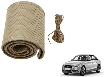 MOCKHE Hand Stiched Steering Cover For Audi A4(Beige, Leatherite)