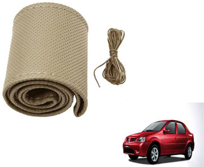 MOCKHE Hand Stiched Steering Cover For Mahindra Logan(Beige, Leatherite)