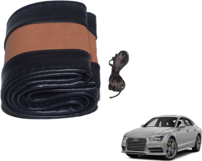 MOCKHE Hand Stiched Steering Cover For Audi A7(Black, Tan, Leatherite)