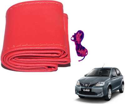 MOCKHE Hand Stiched Steering Cover For Toyota Etios Liva(Red, Leatherite)