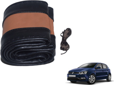 MOCKHE Hand Stiched Steering Cover For Volkswagen Polo(Black, Tan, Leatherite)