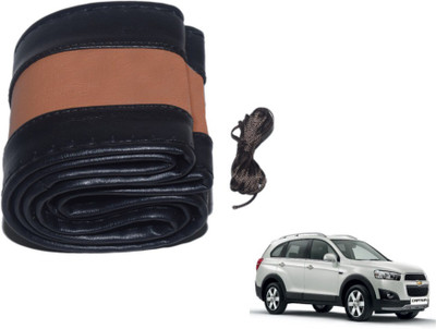 MOCKHE Hand Stiched Steering Cover For Chevrolet Captiva(Black, Tan, Leatherite)