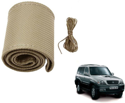 MOCKHE Hand Stiched Steering Cover For Hyundai Terracan(Beige, Leatherite)