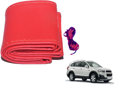 MOCKHE Hand Stiched Steering Cover For Chevrolet Captiva(Red, Leatherite)