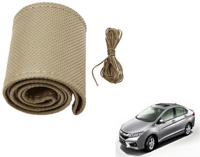 MOCKHE Hand Stiched Steering Cover For Honda City(Beige, Leatherite)