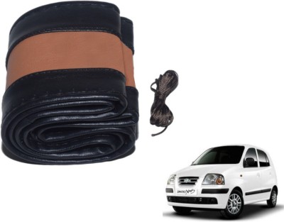 MOCKHE Hand Stiched Steering Cover For Hyundai Santro Xing(Black, Tan, Leatherite)