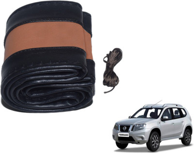 MOCKHE Hand Stiched Steering Cover For Nissan Terrano(Black, Tan, Leatherite)