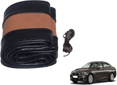MOCKHE Hand Stiched Steering Cover For BMW 5 Series(Black, Tan, Leatherite)