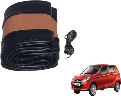 MOCKHE Hand Stiched Steering Cover For Maruti Alto 800(Black, Tan, Leatherite)