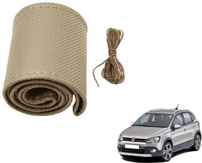 MOCKHE Hand Stiched Steering Cover For Volkswagen Polo Cross(Beige, Leatherite)