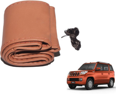 MOCKHE Hand Stiched Steering Cover For Mahindra TUV-300(Tan, Leatherite)